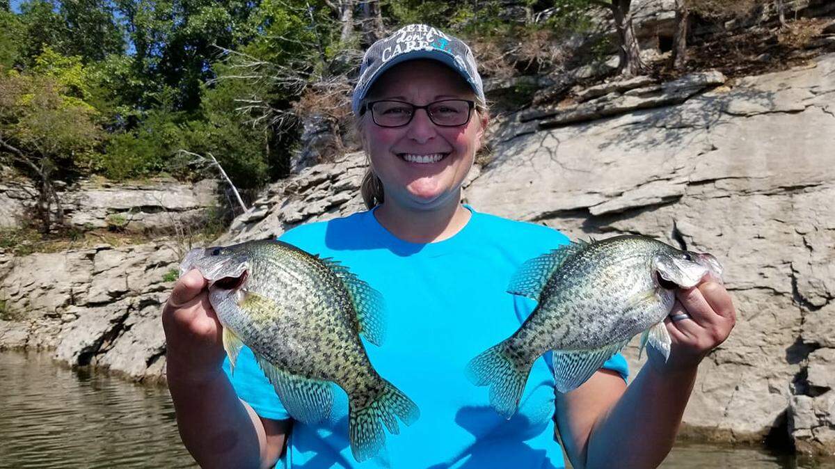 Clarissa Wicker, accompanied by her husband, Thomas, experienced her first crappie trip to Truman Lake recently. They dipped trees with jigs and minnows and caught quite a few between 11 and 13.5 inches.