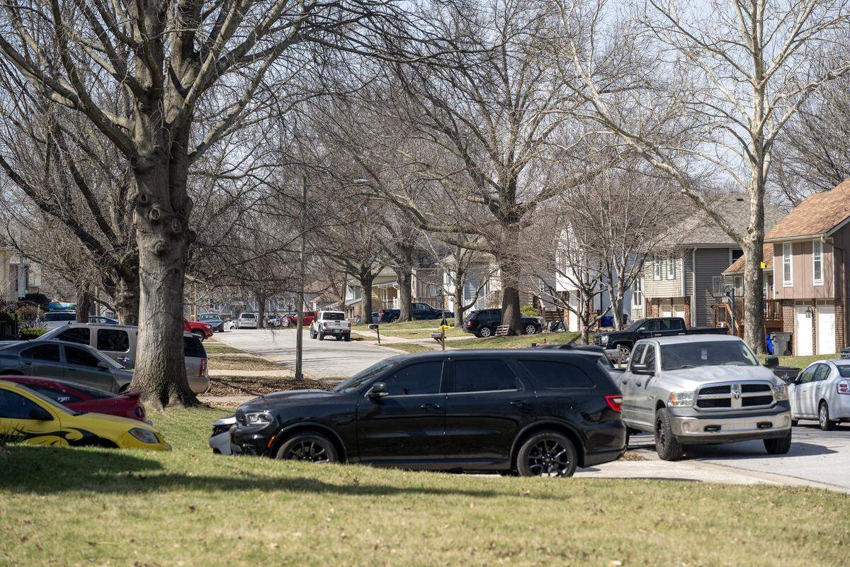 A row of houses are seen near the Two Trails neighborhood on Friday, March 20, 2026, in Olathe.