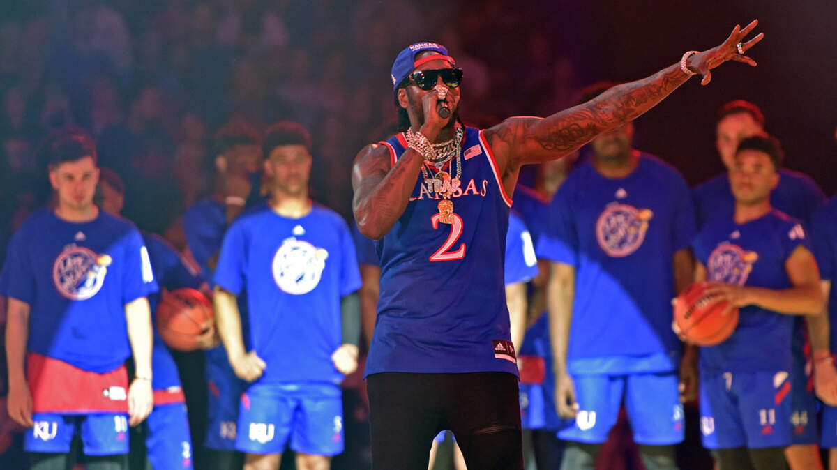 Rapper 2 Chainz brings down the house Friday night during the Jayhawks annual Late Night in the Phog, as the Jayhawks hosted the 34th installment of the season-opening event Friday night inside historic Allen Fieldhouse.