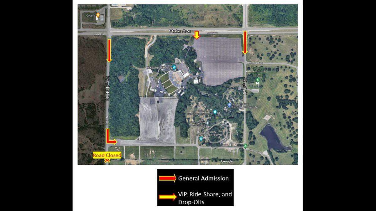 The traffic flow into the Azura Amphitheater in Bonner Springs has changed for the upcoming Kelce Fest and future events. All traffic must now enter from State Avenue, the Bonner Springs Police Department announced.