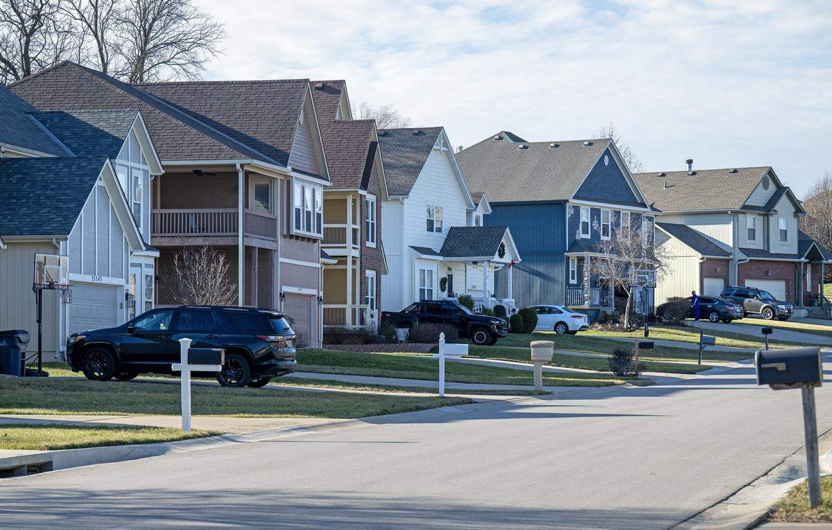 Homes in the Grayson Place subdivision near S. Prairie Creek Parkway and W. 121st Terrace in Olathe on Friday, Jan. 9, 2025. Some residents are concerned about affordability in the Kansas City Chiefs relocate the training facility and team headquarters to Olathe.