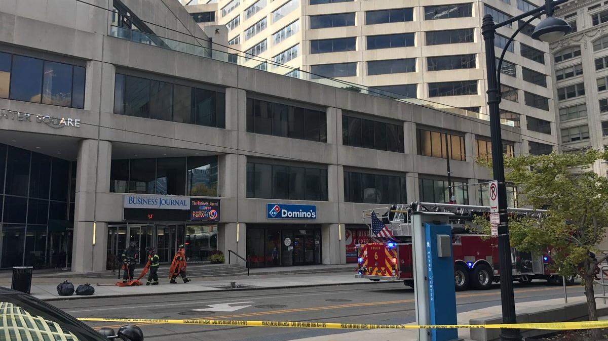 A fire at the post office in City Center Square suspended streetcar service on Main Street for at least an hour Saturday, Nov. 3, 2018, in downtown Kansas City.