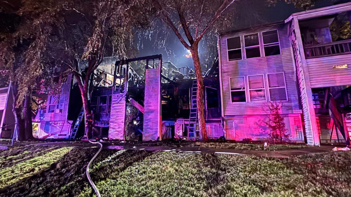 A family of three was evacuated from an apartment as crews put out a blaze in the 2400 block of East 9th Street Friday.