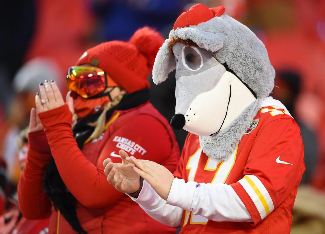 Kansas City Chiefs fans had a variety of ways to stay warm Sunday, January 24, 2021, during the AFC Championship Game at Arrowhead Stadium in Kansas City, Missouri.