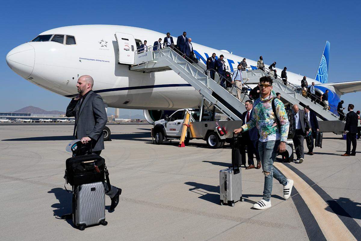 Kansas City Chiefs quarterback Patrick Mahomes arrives ahead of Super Bowl 57, Sunday, Feb. 5, 2023, in Phoenix. The Kansas City Chiefs will play the Philadelphia Eagles on Sunday.