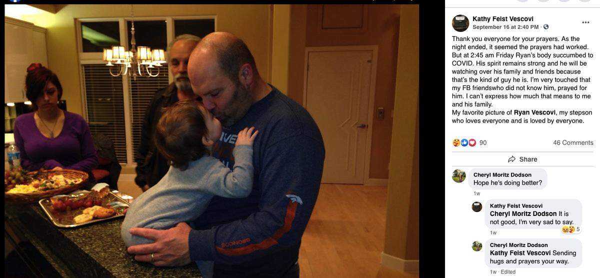 Ryan Vescovi’s stepmother posted her favorite photo of him after he died on Sept. 17. “His spirit remains strong and he will be watching over his family and friends because that’s the kind of guy he is,” wrote Kathy Feist Vescovi.