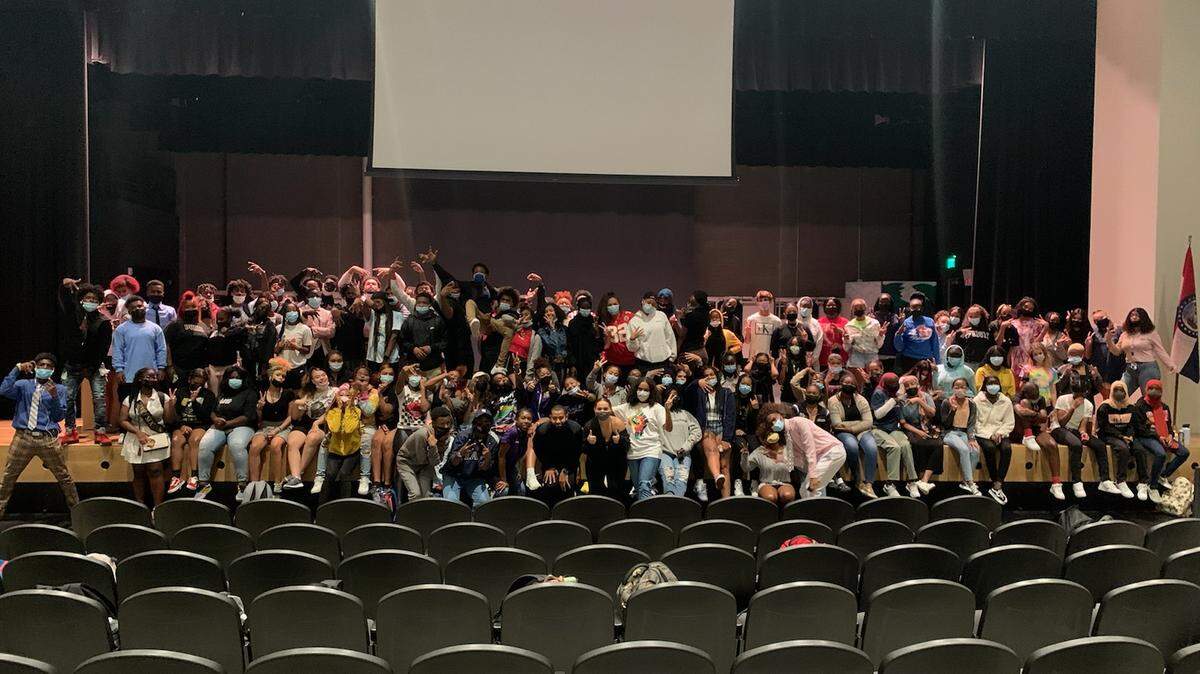 Members of North Kansas City’s Black Student Union pose for a photo after a meeting.