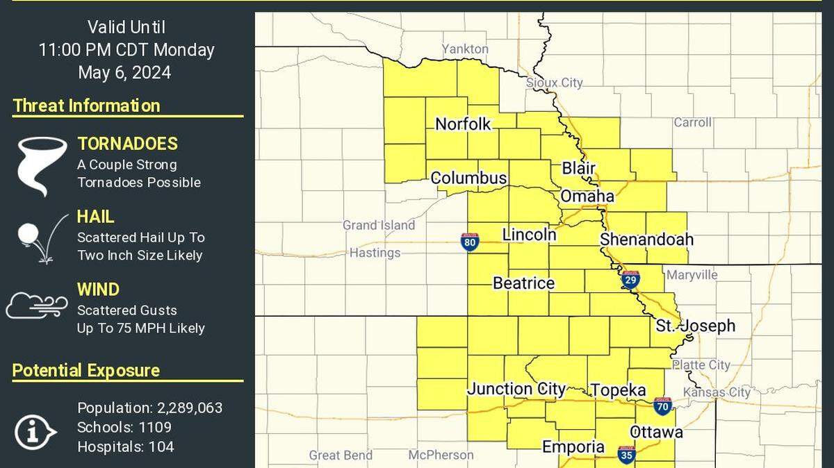 The area of western Kansas under a tornado watch Monday afternoon.