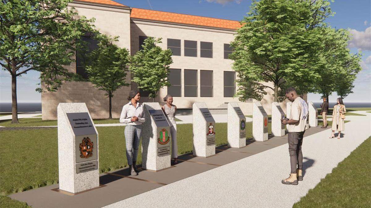 Rendering of UMKC’s Divine Nine Garden, which will have a stone pillar for each Greek letter organization in the National Pan-Hellenic Council.