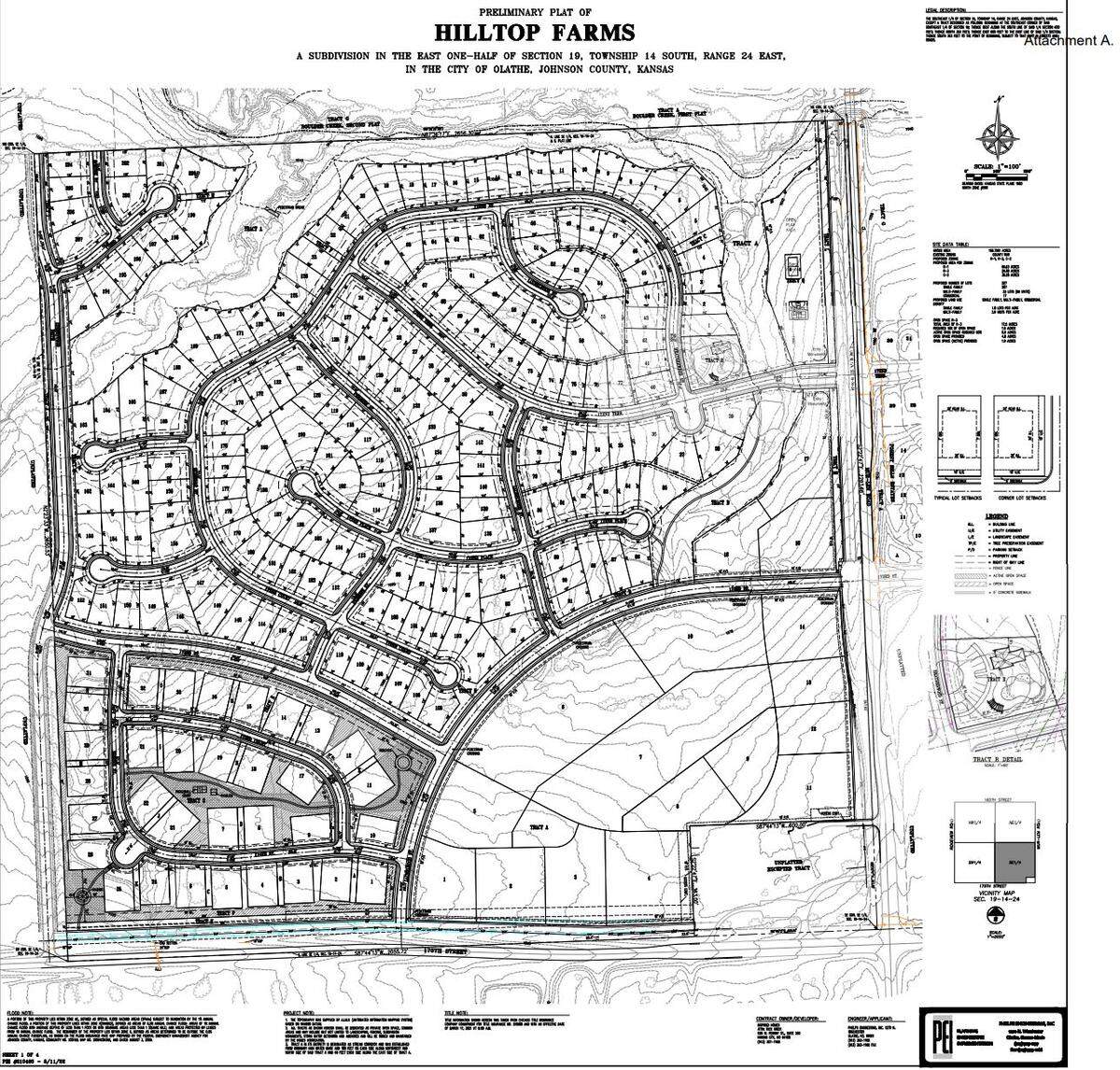 The preliminary plans for development include 207 single-family homes on the north portion of the property, 33 triplex buildings on the southwest part and commercial space on the southeast part.
