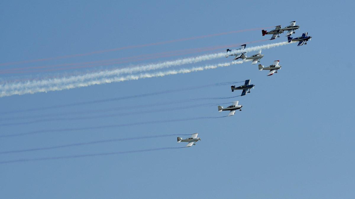 Members of KC Flight, a local group who makes their own planes, flew in formation on the second and final day of the 2021 Kansas City Airshow at the New Century AirCenter in New Century, Kansas, July 4, 2021.