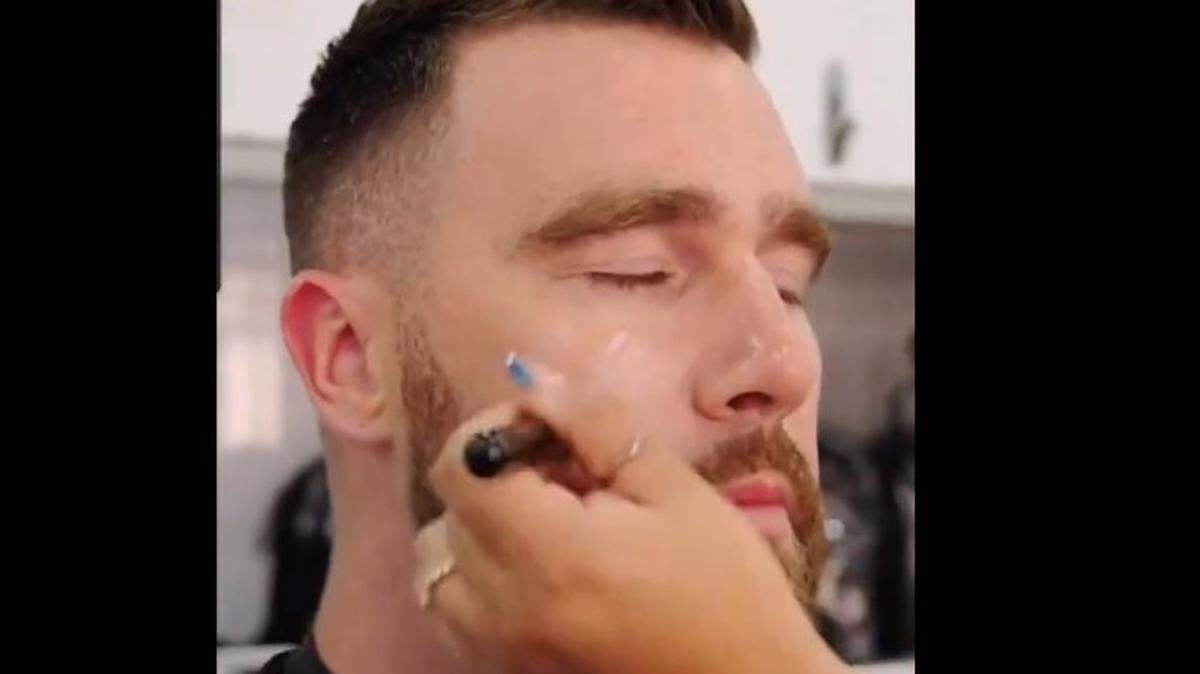 Travis Kelce in makeup ahead of a scene in the FX Show.