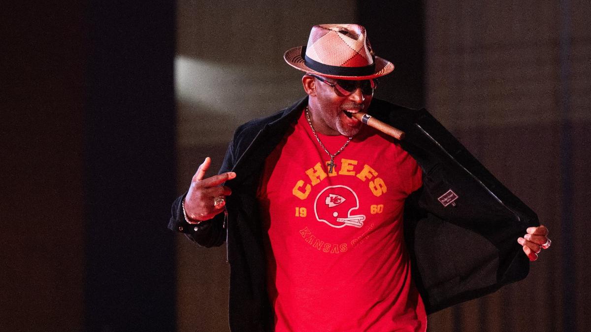 Former Kansas City Chiefs player Danan Hughes models team apparel on the runway at the 13th Annual Chiefs Style Lounge at The LEX in downtown Kansas City on Tuesday, Oct. 8, 2024. Several former Chiefs players participated in the runway show.