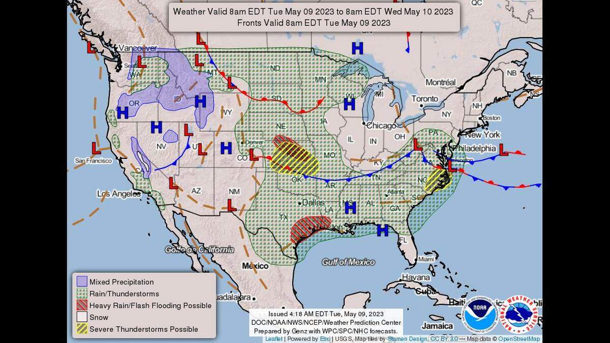 Rain showers and thunderstorms are possible Tuesday in the Kansas City area, according to the National Weather Service. Severe weather is not expected in the metro.