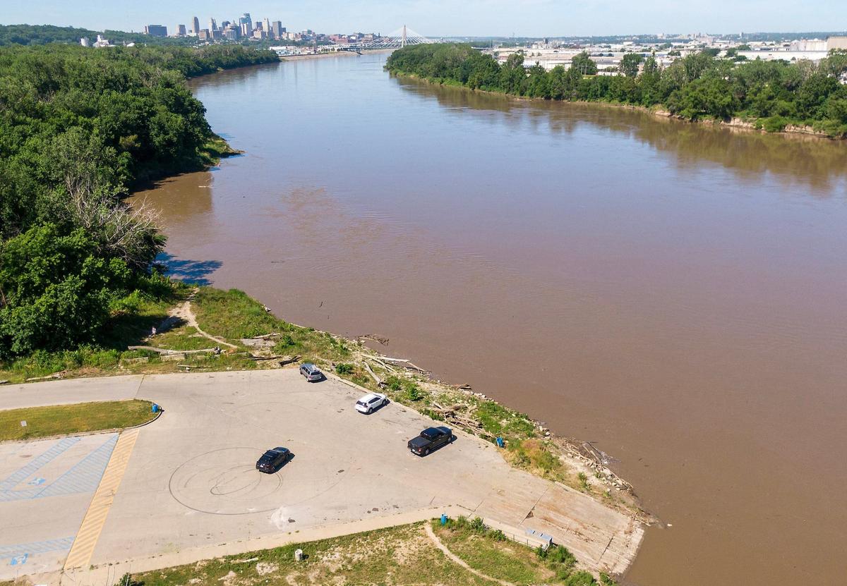 Riverfront Park sits on the banks of the Missouri River in Kansas City.
