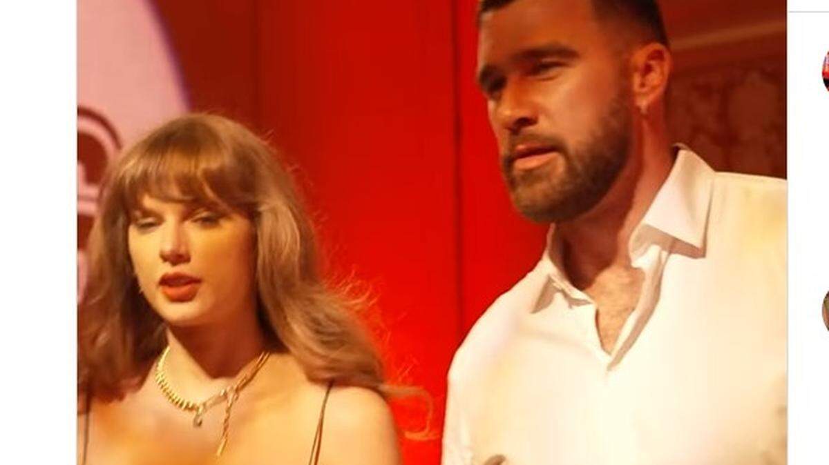 Travis Kelce and Taylor Swift at the 15 & the Mahomies gala on Saturday in Las Vegas.