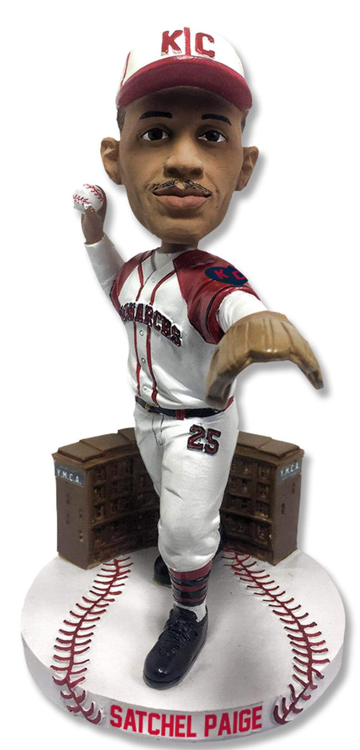 Satchel Paige of the Kansas City Monarchs in bobblehead form, created for the Negro Leagues centennial.