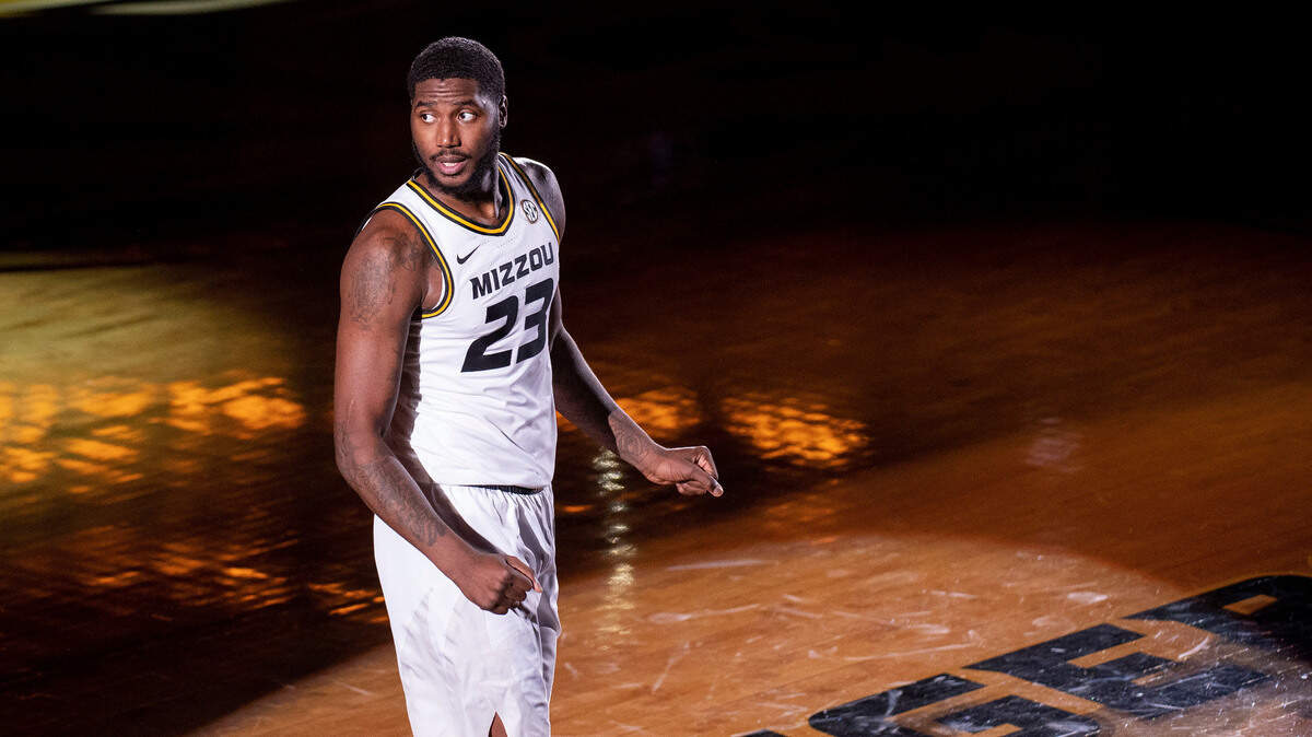 Missouri’s Jeremiah Tilmon is introduced before the start of an NCAA college basketball game against Tennessee Wednesday, Dec. 30, 2020, in Columbia, Mo. (AP Photo/L.G. Patterson)
