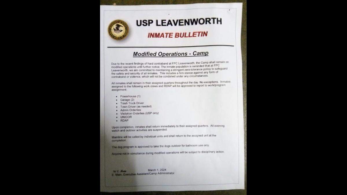The federal prison in Leavenworth has been on modified operations for several weeks.