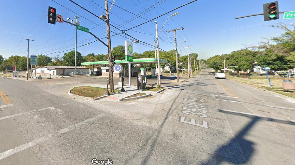 One woman died after four people were shot near a BP gas station Saturday, police said. The shooting happened near Prospect Avenue and East 35th Street, as seen in this Google Maps image.