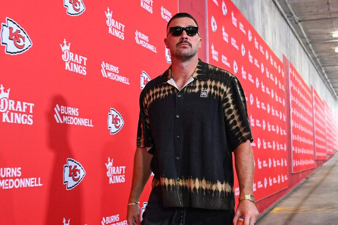 Travis Kelce arriving at Arrowhead Stadium for the 2026 preseason opener