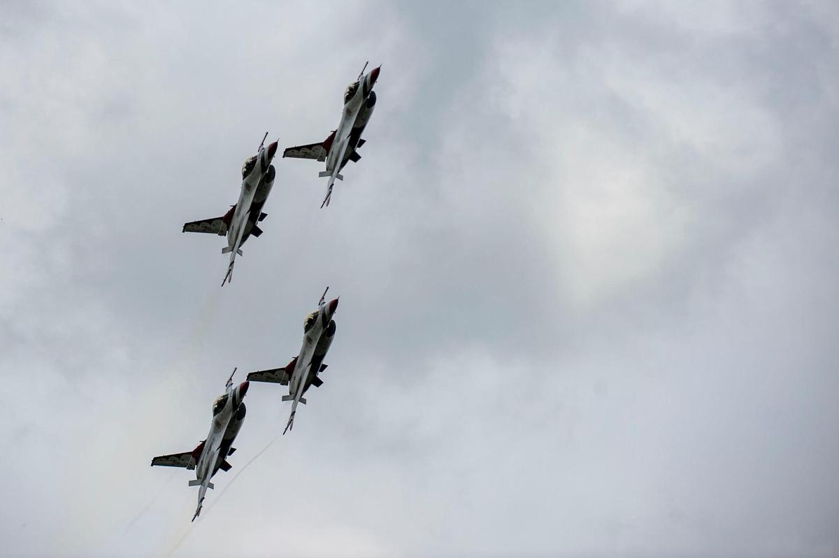 The U.S. Air Force Thunderbirds fly Thursday, July 1, 2021, at New Century AirCenter near Gardner. The Thunderbirds arrived to fly in the KC Air Show this weekend.