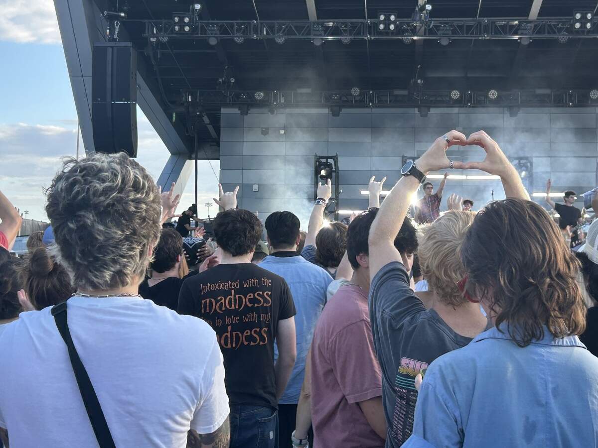 A fan shows some love for Third Eye Blind, who played a 13-song set with a 2-song encore, in Kansas City on Saturday, July 18, 2026.