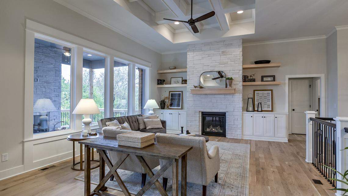 An open floor plan and rich architectural details create an inviting living space in the Alexander II at Covington Creek.