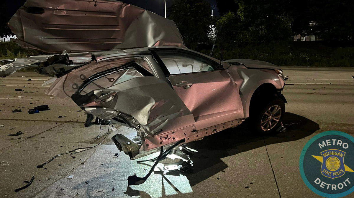 An SUV was split in half when a 19-year-old driver crashed into it while speeding on the highway in Warren, Michigan, authorities say.