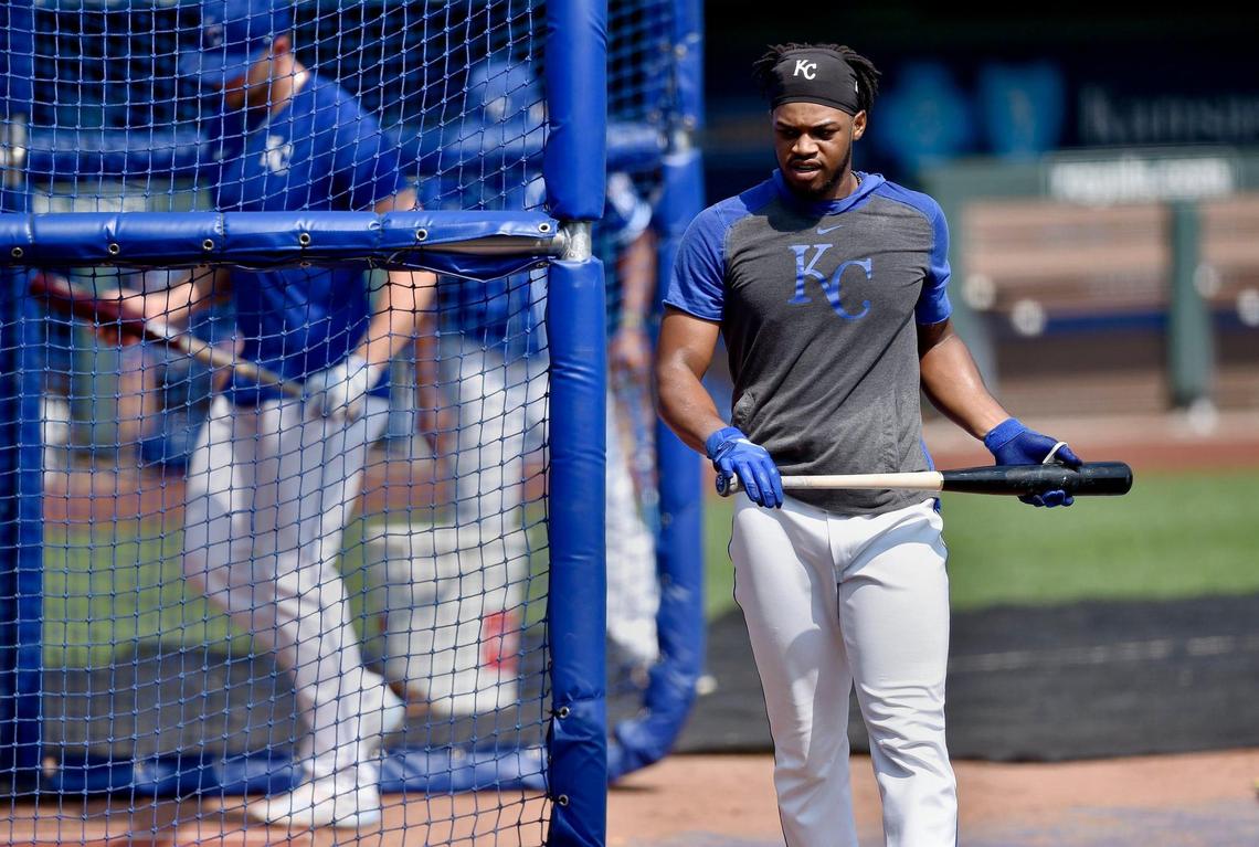 Outfielder and top minor league prospect Khalil Lee took batting practice during the Kansas City Royals spring training 2.0 at Kauffman Stadium Monday, July 6, 2020.