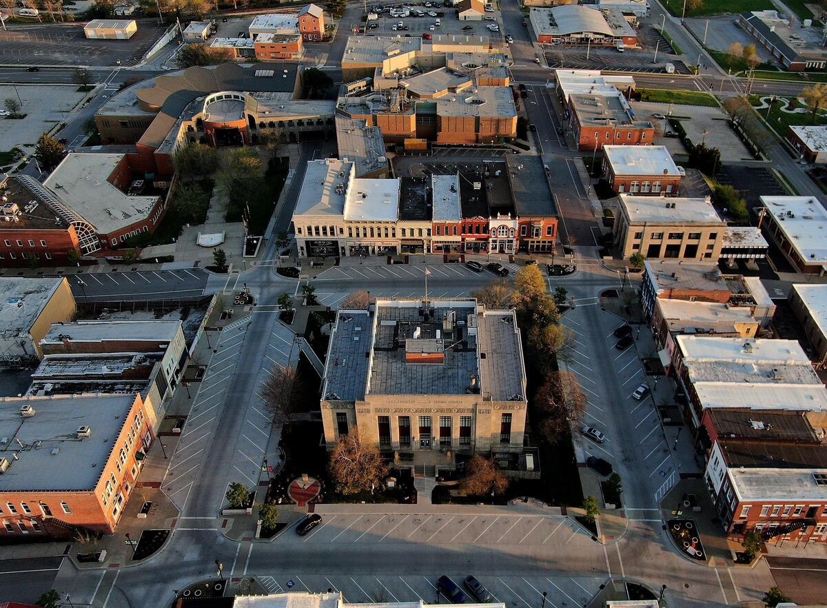 The square around the Clay County Courthouse in Historic Downtown Liberty remains empty as in-person government and business activity has been halted due to the coronavirus pandemic lockdown. Following the lead of Kansas City, Missouri, the Clay County Public Health has extended the stay-at-home order until May 15. CORONAVIRUSKC