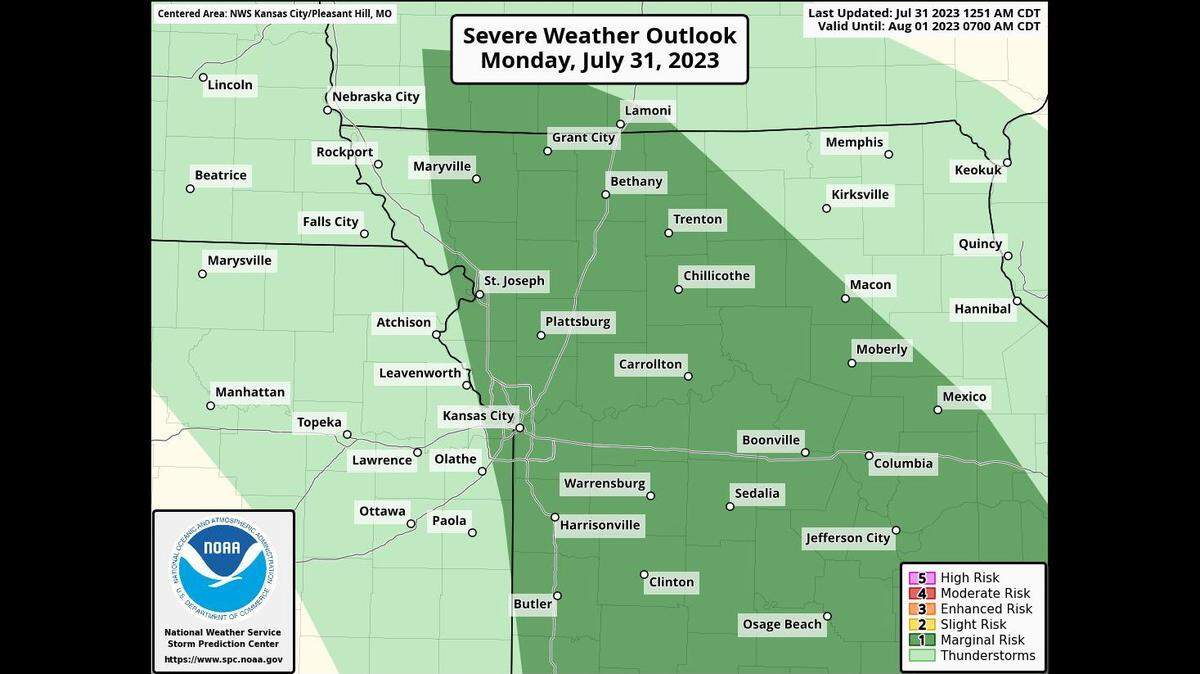 Several rounds of showers, thunderstorms will be possible Monday. Although a few strong, maybe even isolated severe storms, are possible, widespread severe weather is not expected, the National Weather Service said.