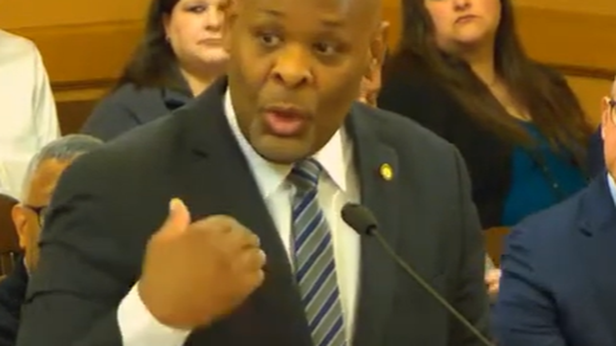 Kansas City, Kansas, Mayor Tyrone Garner testifies before the Kansas Senate Committee on Assessment and Taxation in support of a bill that would authorize counties to impose a local earnings tax.