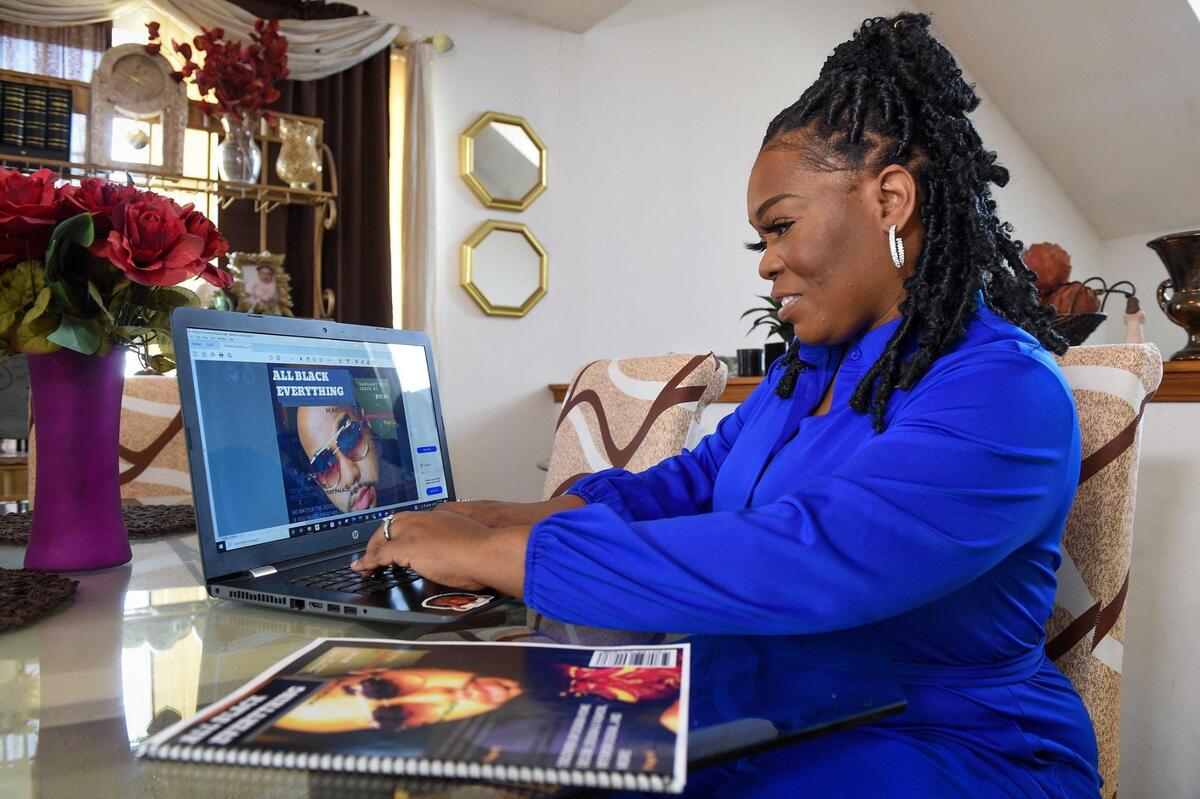 Entrepreneur Trish Mitchell is launching All Black Everything, a magazine to support and spotlight Black-owned businesses in the Kansas City area. She works on the magazine from her home in Kansas City.