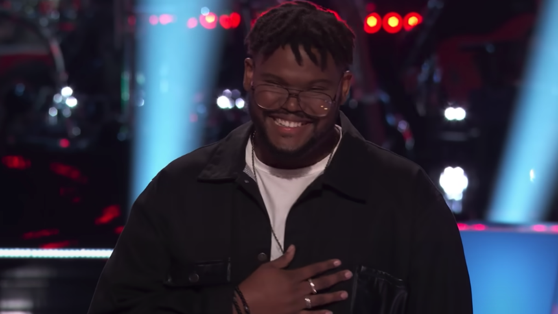 Justin Aaron, a paraeducator from Junction City, Kansas, won his battle round on “The Voice” on Monday, Oct. 17.