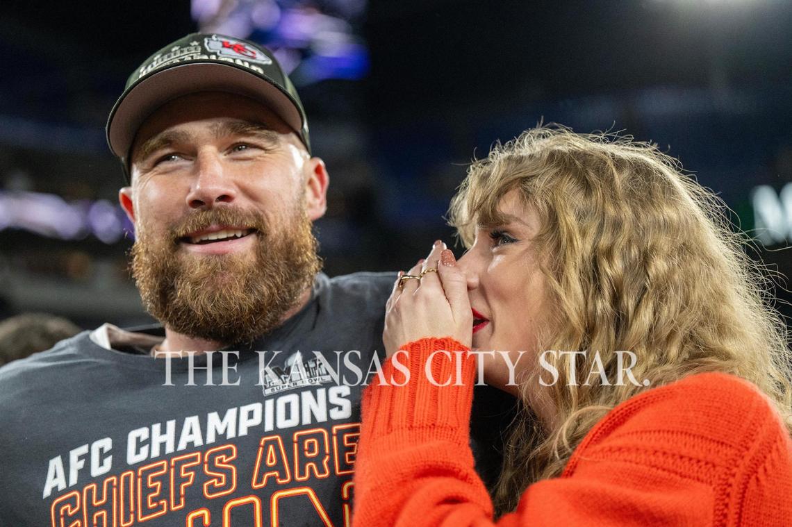 Travis Kelce and Taylor Swift expressed their love after the Chiefs beat the Ravens for the AFC Championship.