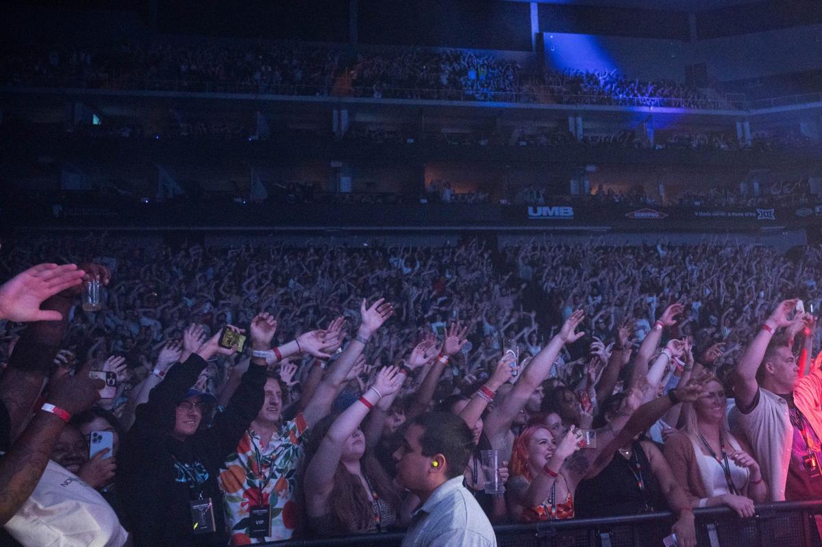 The crowd responds to Childish Gambino performing Monday at the T-Mobile Center in Kansas City.