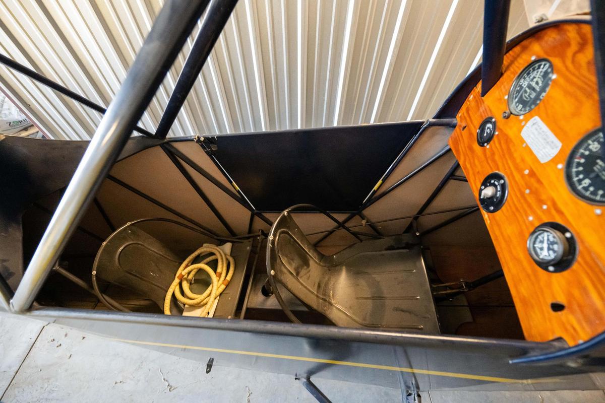 The interior of the The American Eaglet, a vintage single-engine plane built in Kansas City, Kansas, sits in a storage garage at Charles B. Wheeler Downtown Airport in Kansas City on Tuesday, May 20, 2025.