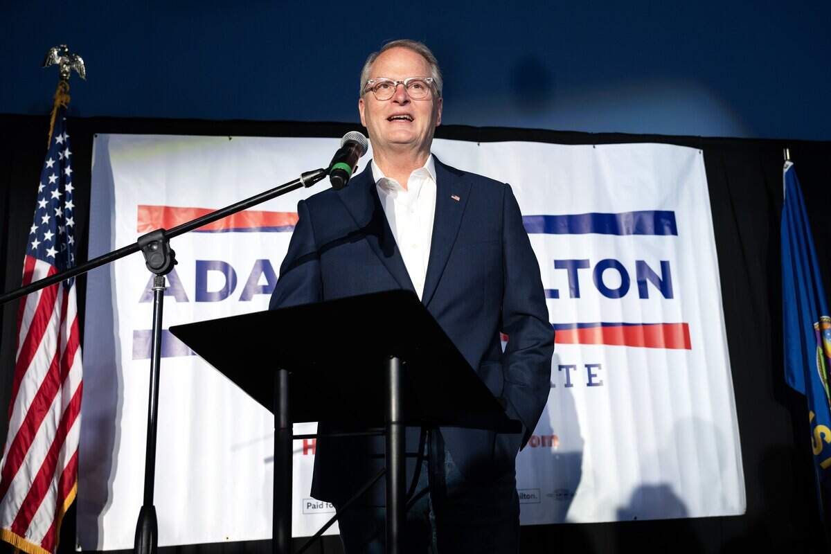 Rev. Adam Hamilton, senior pastor of the United Methodist Church of the Resurrection and Kansas Democratic candidate for U.S. Senate, delivers his victory speech during his primary election watch party on Tuesday, Aug. 4, 2026, at Limitless Brewing in Lenexa. Hamilton won the Democratic primary for U.S. Senate in Kansas and will challenge Sen. Roger Marshall in November.
