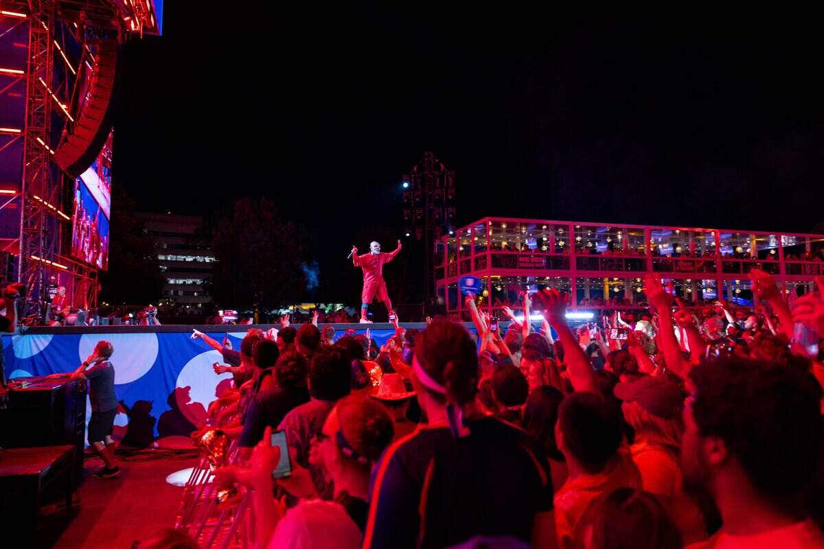 Tech N9ne walks across the stage during their FIFA Fan Fest concert at Fan Fest  on Friday, June 12, 2026.