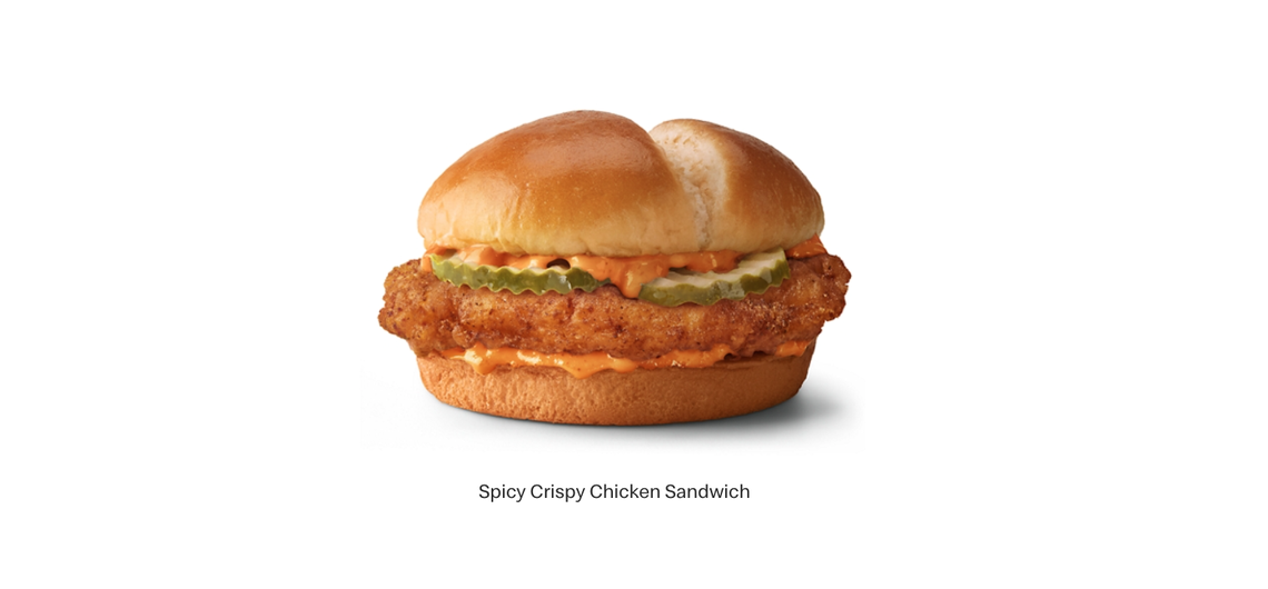 McDonald’s Spicy Cripsy Chicken Sandwich features a spicy pepper sauce.