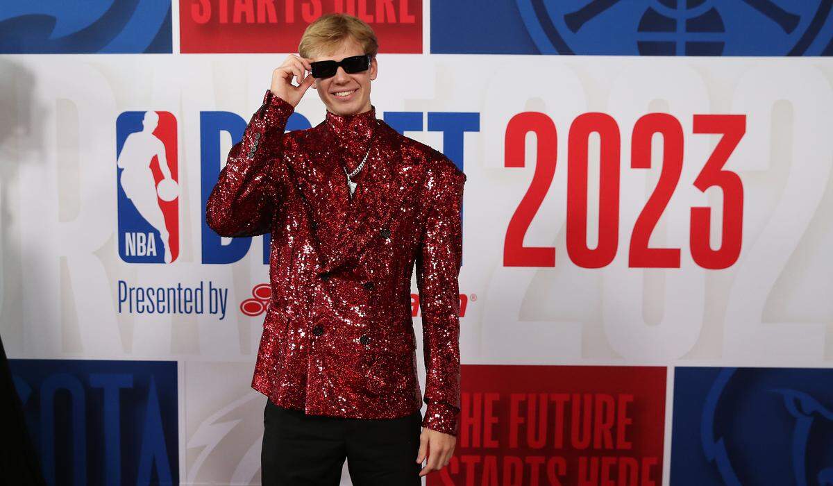 Gradey Dick (Kansas) arrives for the first round of the 2023 NBA Draft at Barclays Arena.