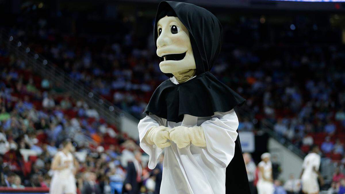 Providence mascot performs during the first half of a first-round men’s college basketball game in the NCAA Tournament between Southern California and Providence, Thursday, March 17, 2016, in Raleigh, N.C. (AP Photo/Chuck Burton)
