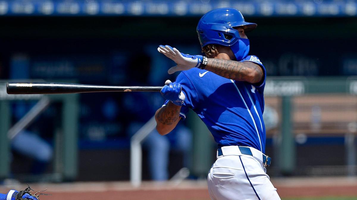 Shortstop Adalberto Mondesi participated in an intrasquad game at the Kansas City Royals spring training 2.0 at Kauffman Stadium Monday, July 7, 2020.