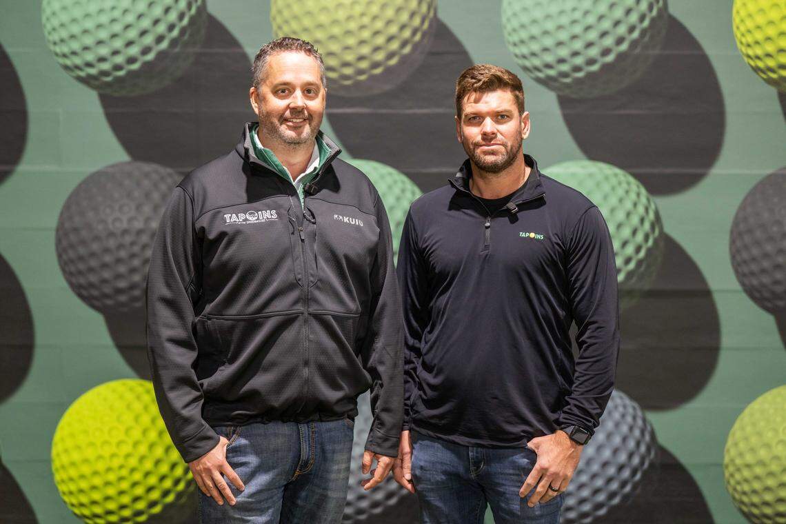Owners of Tap-Ins at the Greenhouse, Michael Sullivan and Ryan Patton, at their new restaurant/mini golf establishment in Overland Park, on Wednesday, December 3, 2025.