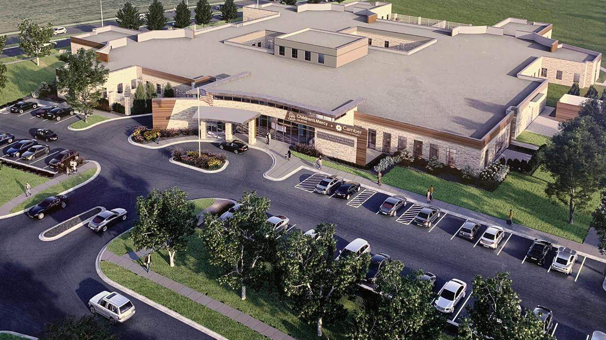 A photo of a rendering of a mental health hospital in Olathe under construction. The hospital will be a partnership of Camber Mental Health and Children’s Mercy.