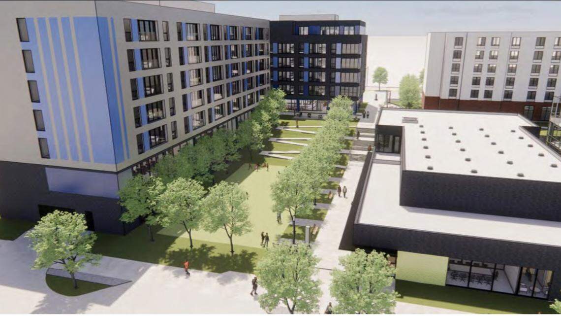 This rendering shows plans from Willie Lanier Jr., who wants to tear down the Jack Reardon Convention Center in downtown Kansas City, Kansas, and install an apartment complex and meeting space at the site.