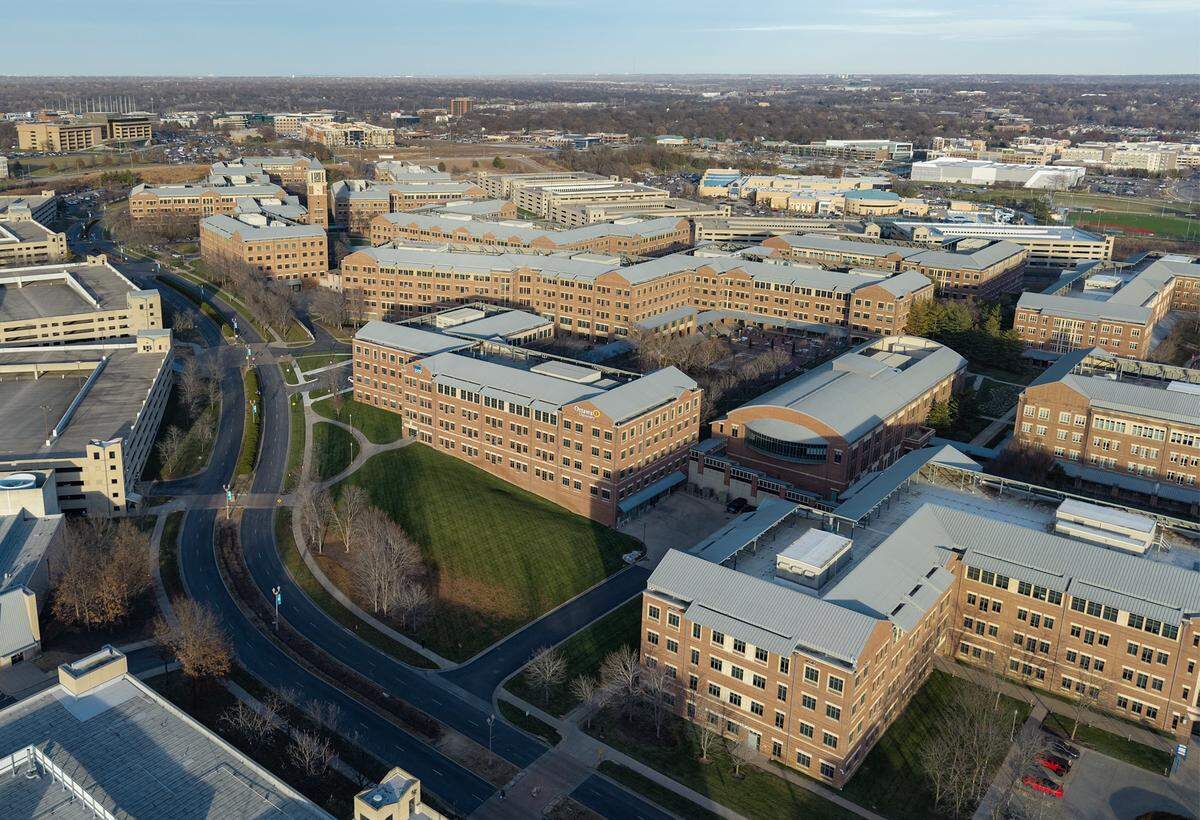 If the Kansas City Royals decide to build their new stadium at the Aspiria campus near 119th Street and Nall Avenue in Overland Park, T-Mobile US Inc., which currently employs about 3,500 people at that site, says they would plan to relocate. This view shows the campus on Thursday, Dec. 11, 2025.