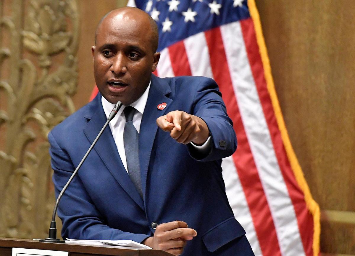 Kansas City Mayor Quinton Lucas struggled to communicate with City Council members while members of KC Tenants protested Thursday afternoon in council chambers at City Hall. The council left the chamber to continue their meeting elsewhere.