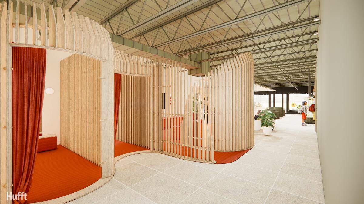 The store’s dressing room and lounge areas will resemble wheat waving in the wind.